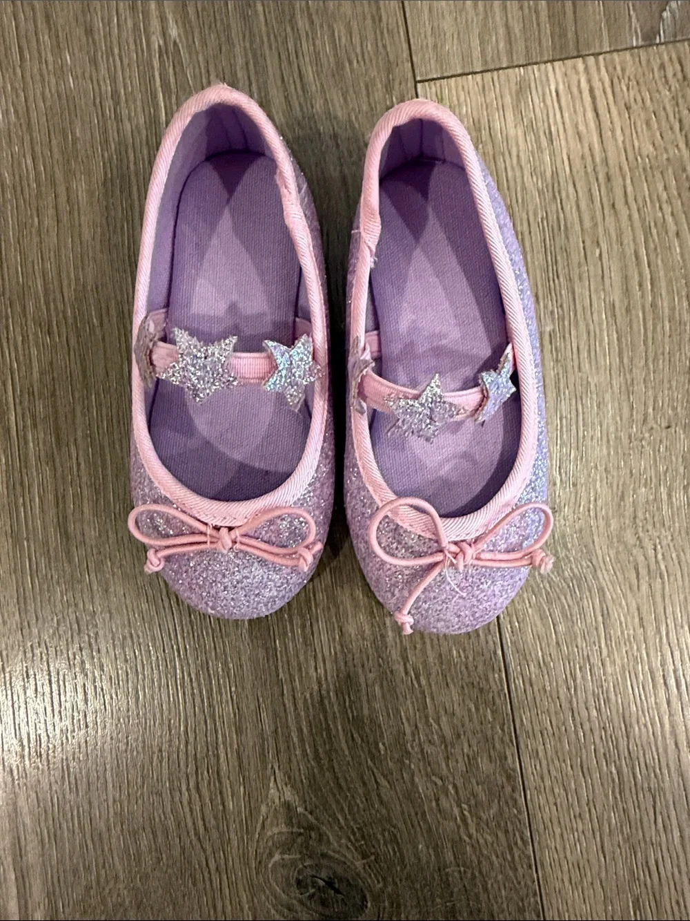 Kids Pink Glitter Star Ballet Flats